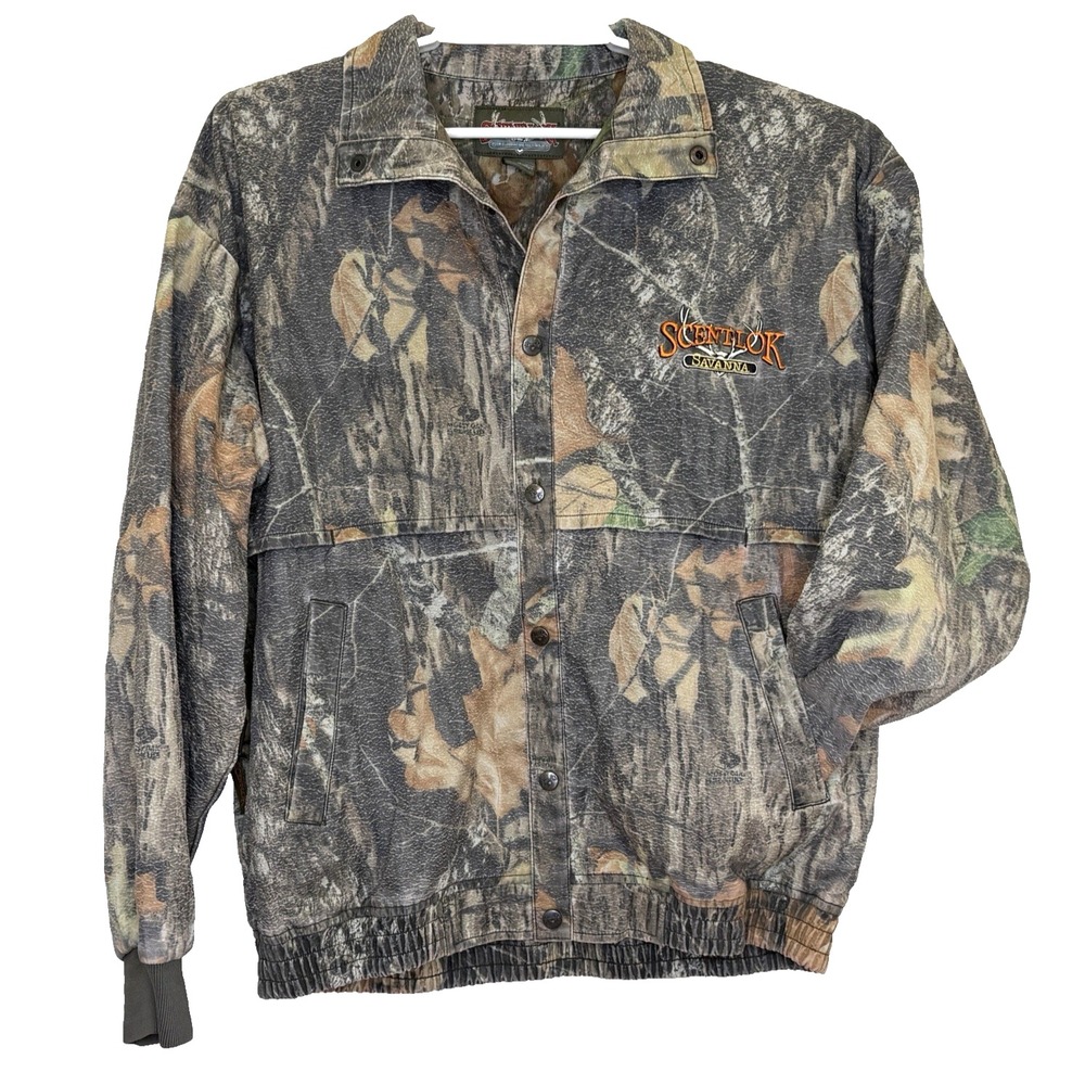 Scent Lok Savanna Camo Hunting Jacket Mens Size Medium Snap‎ Front Banded Hem